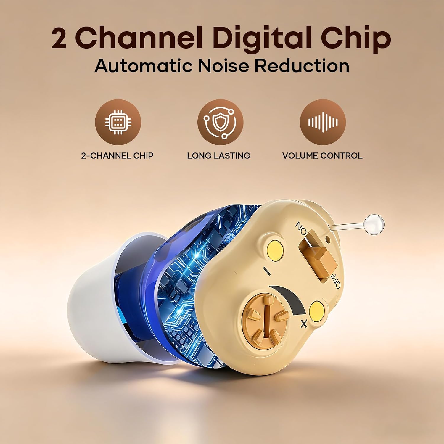 Rechargeable Digital Hearing Aids for Seniors, 2 Channel Ear Amplifier | Clear Sound Quality, Noise Cancellation, Anti-Howling in Ear Hearing Aids, Invisible Sound Amplifier 4. Volume, Easy to Use - Image 3