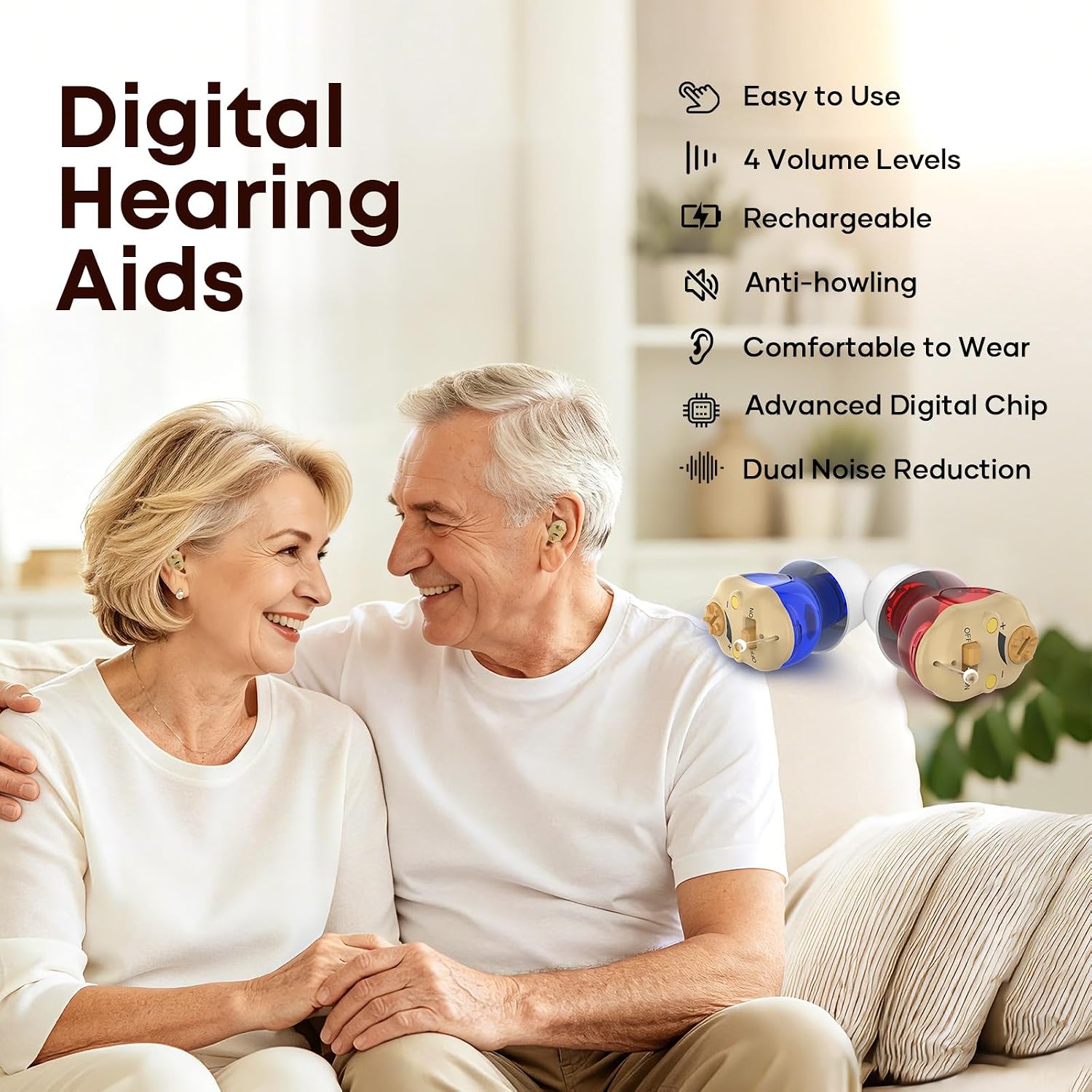 Rechargeable Digital Hearing Aids for Seniors, 2 Channel Ear Amplifier | Clear Sound Quality, Noise Cancellation, Anti-Howling in Ear Hearing Aids, Invisible Sound Amplifier 4. Volume, Easy to Use - Image 7