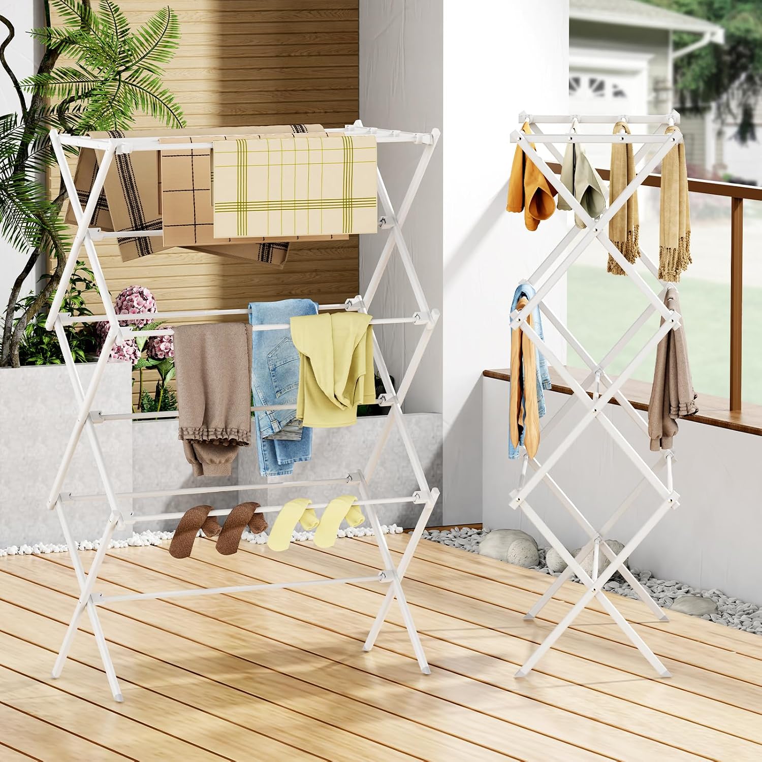 Drying Rack Clothing, 3-Tier Clothes Drying Rack Foldable, Antirust Laundry Drying Rack Collapsible Use for Indoor & Outdoor, 11.8" D x 34.6" W x 35.4" H, White - Image 4