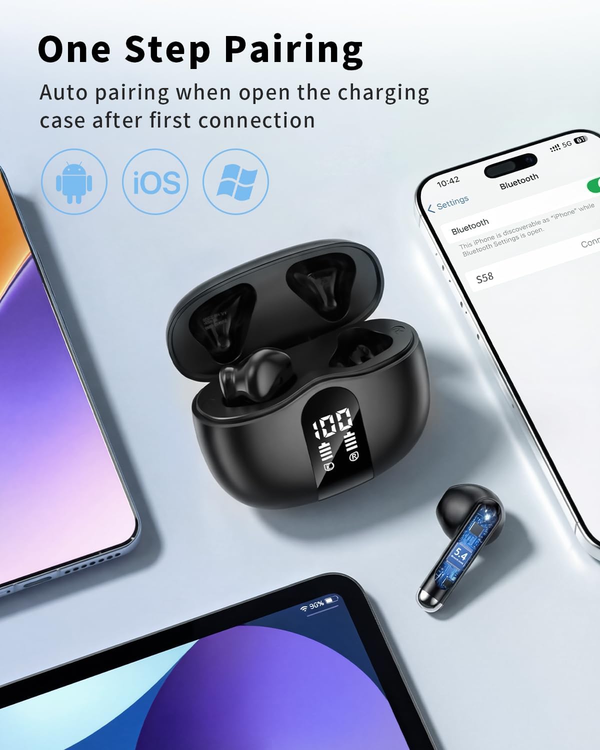 Wireless earbuds, Bluetooth 5.3 Ear buds Headphones with Digital Display | 50H Long Playtime Earphones, HiFi Stereo, ENC Noise Canceling, IPX7 Waterproof for Gym/Running/Work - Image 5