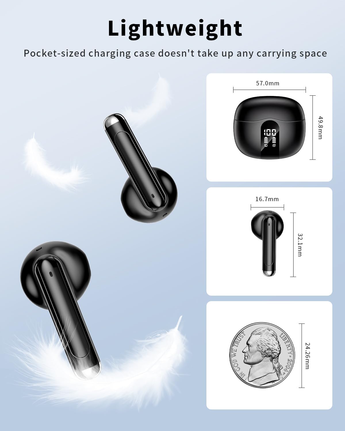 Wireless earbuds, Bluetooth 5.3 Ear buds Headphones with Digital Display | 50H Long Playtime Earphones, HiFi Stereo, ENC Noise Canceling, IPX7 Waterproof for Gym/Running/Work - Image 6
