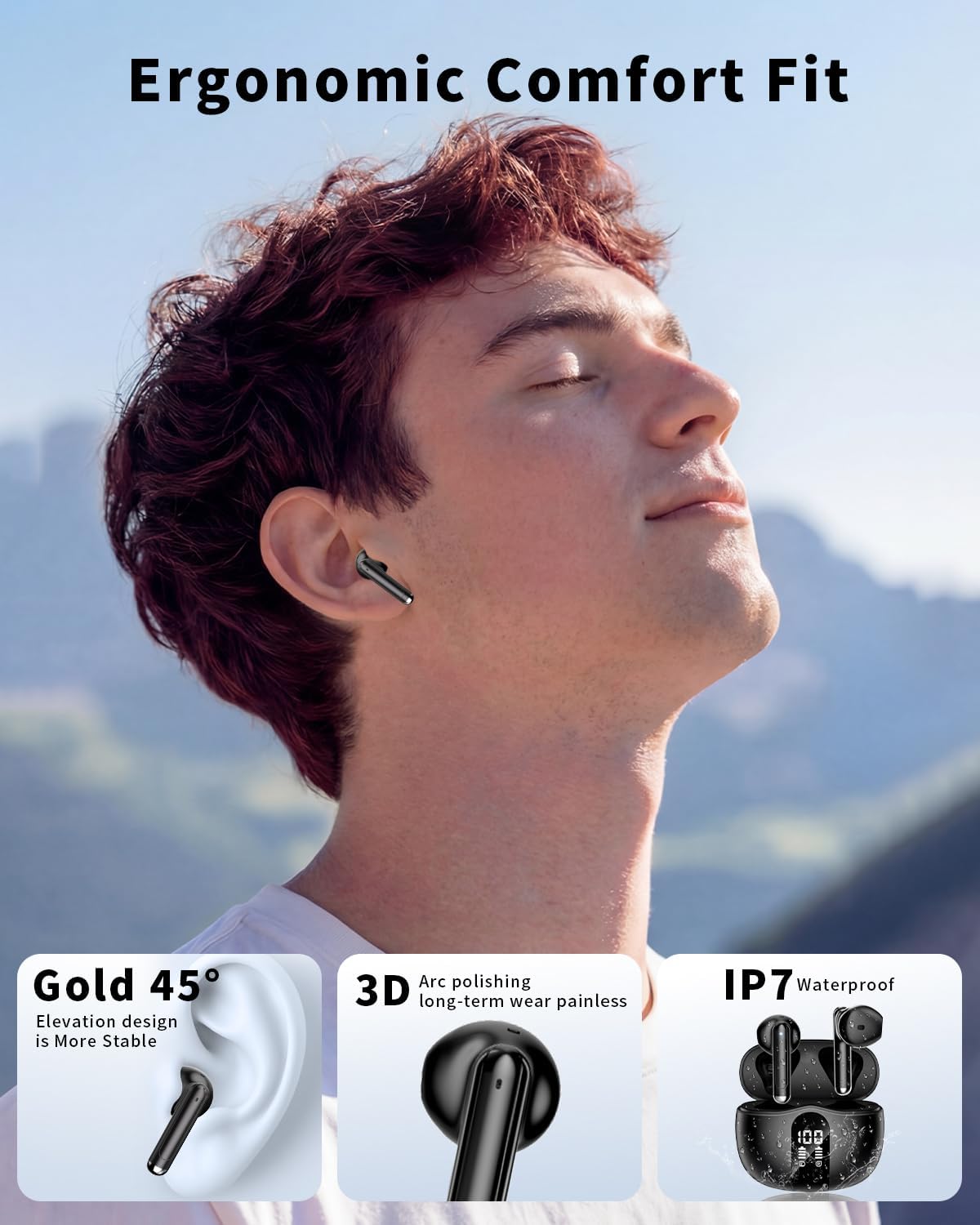 Wireless earbuds, Bluetooth 5.3 Ear buds Headphones with Digital Display | 50H Long Playtime Earphones, HiFi Stereo, ENC Noise Canceling, IPX7 Waterproof for Gym/Running/Work - Image 7
